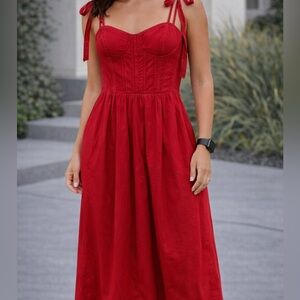 Free People Red Midi Dress  Tie Straps & Corset Front size L